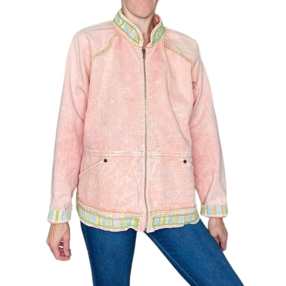 Vintage Y2K Produce Company Peach Embroidered Trim Denim Jacket